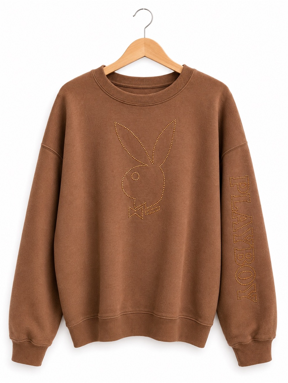Playboy x PacSun Brown Rhinestone Bunny Sweatshirt XL Y2K